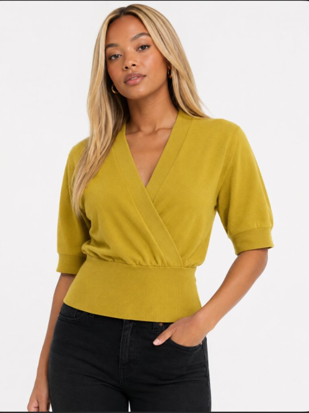 Fuzzi Chartreuse Yellow Short Sleeve Sweater Small